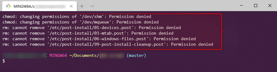 git bash permission denied errors